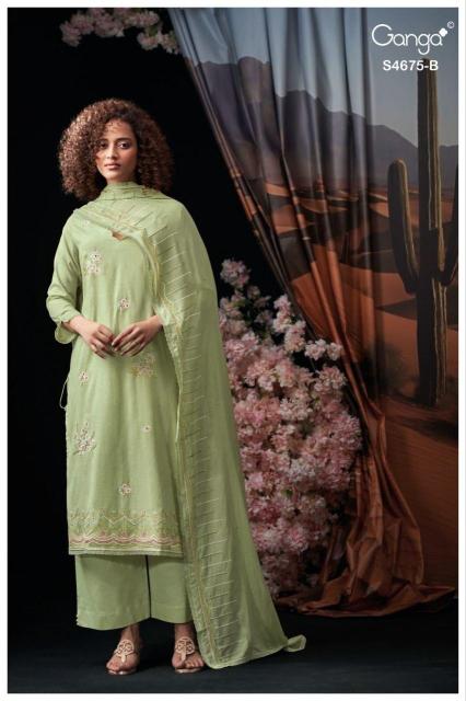 Ganga fashmi 4675 designer code dress material wholesalers